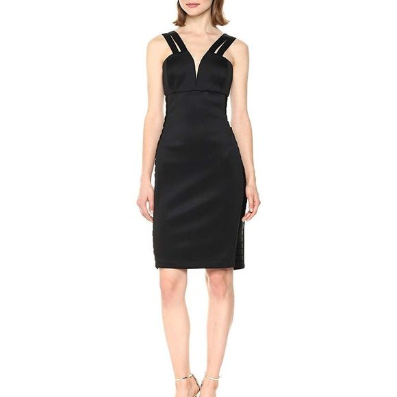 Guess Black Plunge Neck Bodycon‎ Party Cocktail Bodycon  Dress Size 2 - Picture 3 of 5